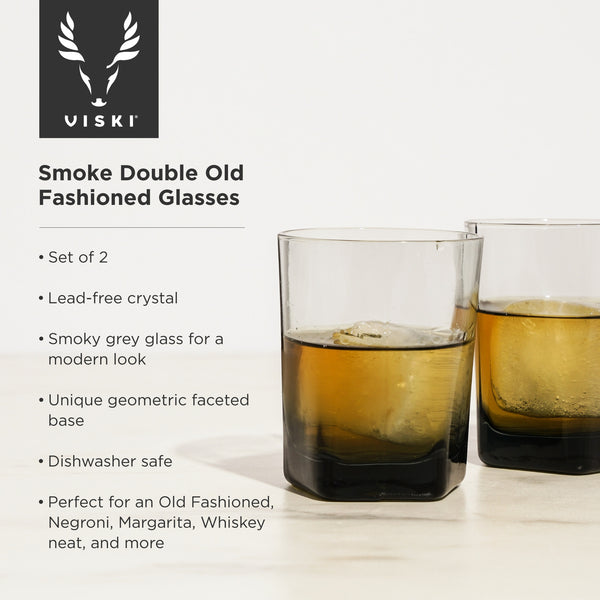 Double Old Fashioned Crystal Glasses - Smoke - Set of 2