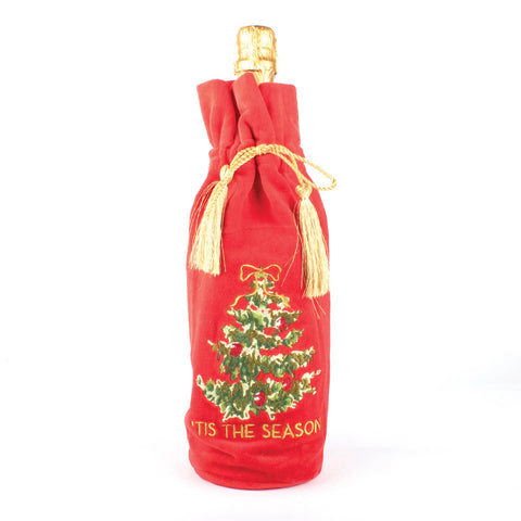 Christmas Tree Embroidered Red Wine Bag