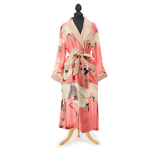 Peony Pink Heron Print Robe Gown