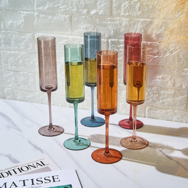 Khen Muted Rainbow Champagne Flute Stemmed Glasses