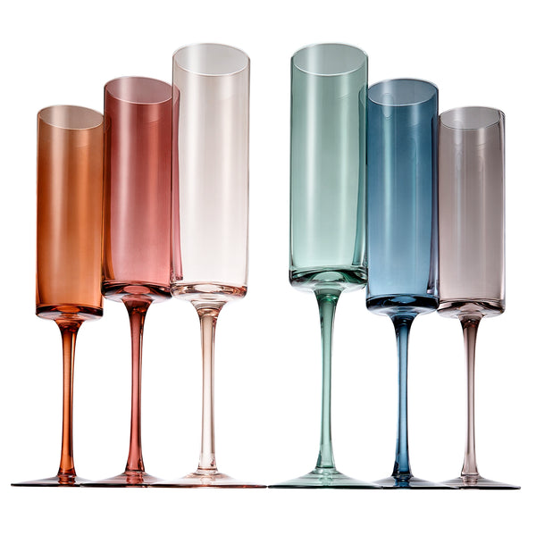 Khen Muted Rainbow Champagne Flute Stemmed Glasses