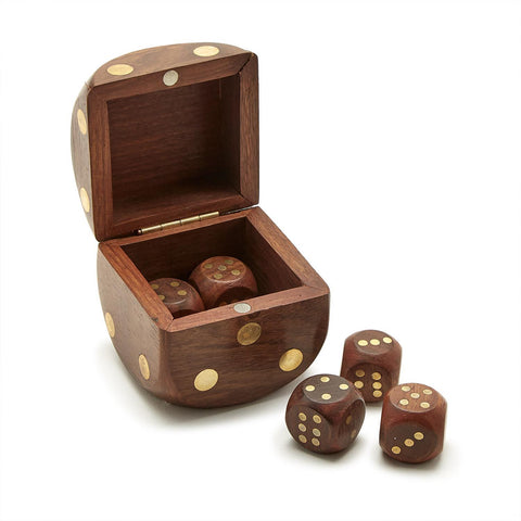 Wood Crafted Dice Box with 6 Dice