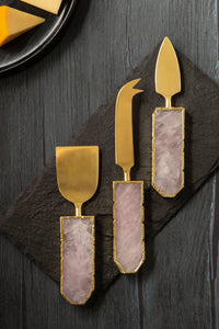 Rose Quartz Cheese Knives - Set of 3