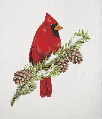 Cardinal On Pine Sponge Cloth