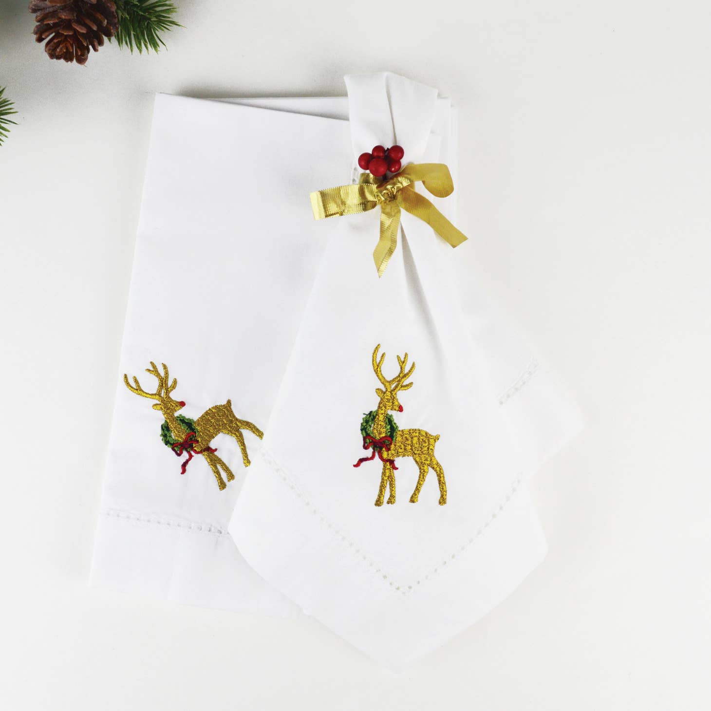 Reindeer Embroidered Dinner Napkins - Set of 4