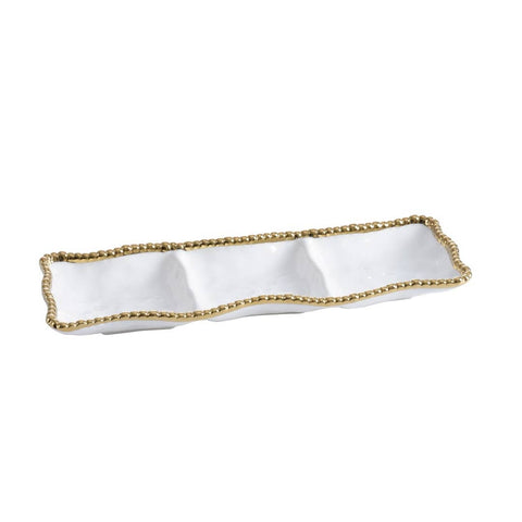 Rectangular 3 Section Serving Piece Gold Dot