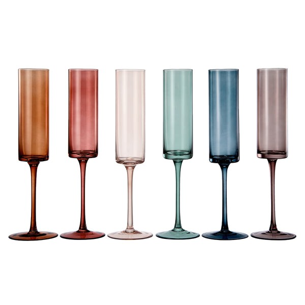 Khen Muted Rainbow Champagne Flute Stemmed Glasses