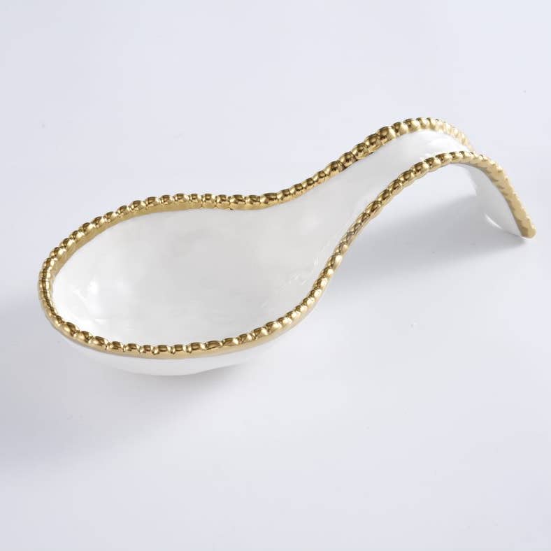 White & Gold Bead Spoon Rest