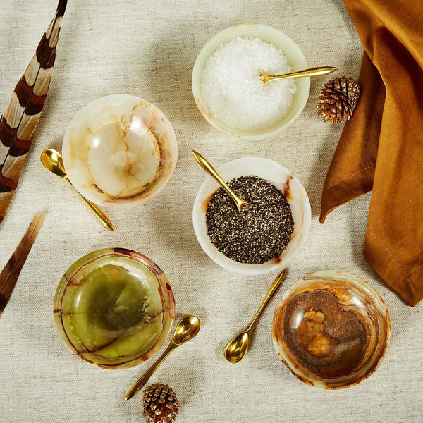 Onyx-Marble Bowl with Gold Spoon