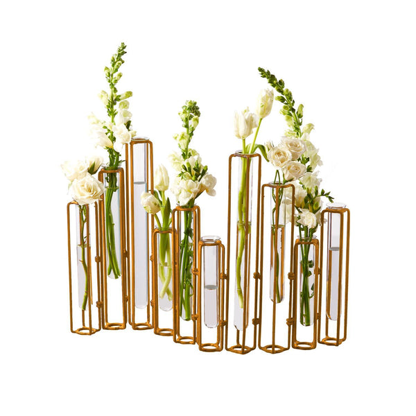 Lavoisier Set of 10 Hinged Flower Vase with Antiqued Gold Finish