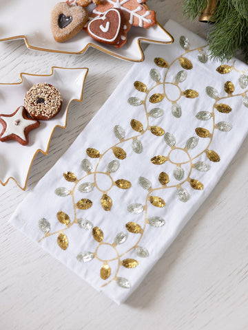 Embellished Gold Lights Tea Towel