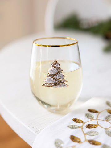 Embellished Tree Stemless Wine Glass