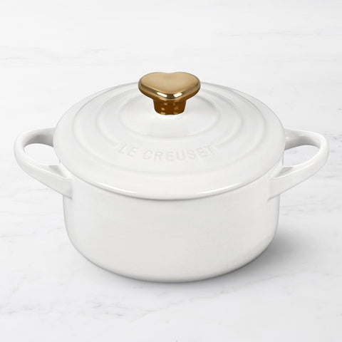 Mini Cocotte with Gold Heart Knob - White