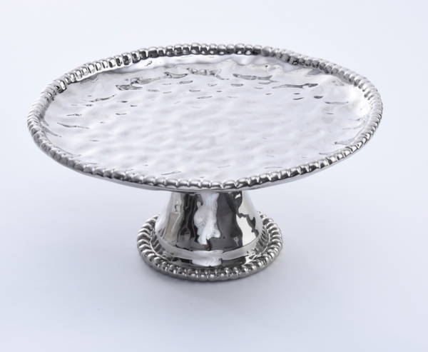 Round Beaded Cake Stand Silver