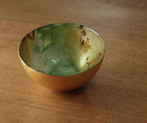 Green/Gold Small Round Painted Bowl - New Orleans