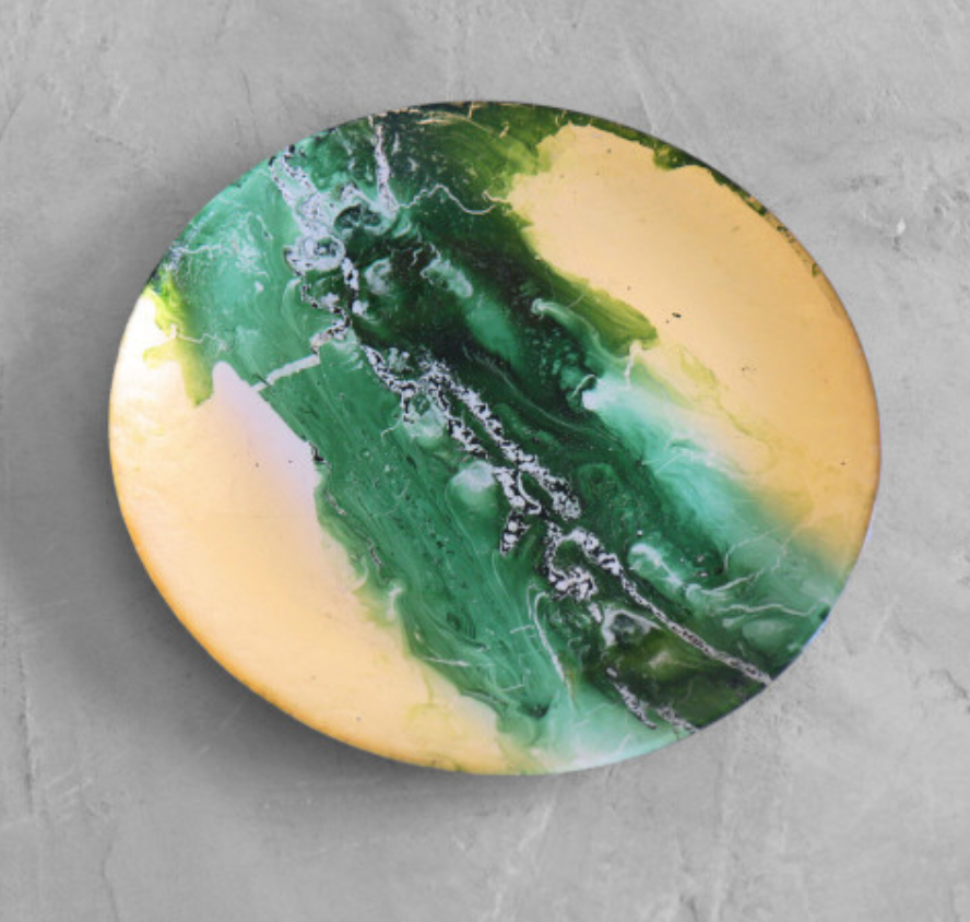 Green/Gold Large Glass Platter - New Orleans