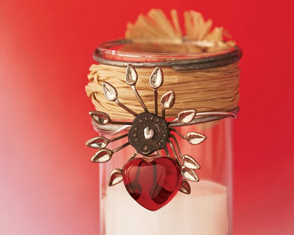 Adelita Mi Tesoro Candle w/ Tiny Red Heart & Nickel Flower
