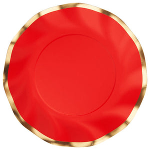 Scarlet w/ Gold Wavy Salad Plates S/8