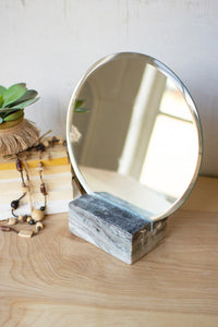 Tabletop Mirror W/Grey Marble Base