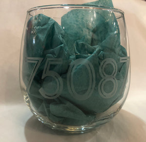 Zipcode Etched Stemless Wine Glass