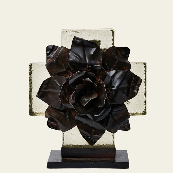 Espiritu Cruz With Forged Rose Petals on Iron Base