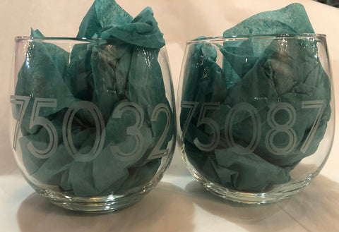 Zipcode Etched Stemless Wine Glass